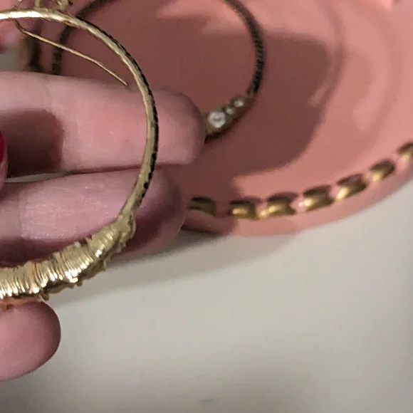 Vintage Gold Rhinestone Hoop Earrings - Picture 3 of 6